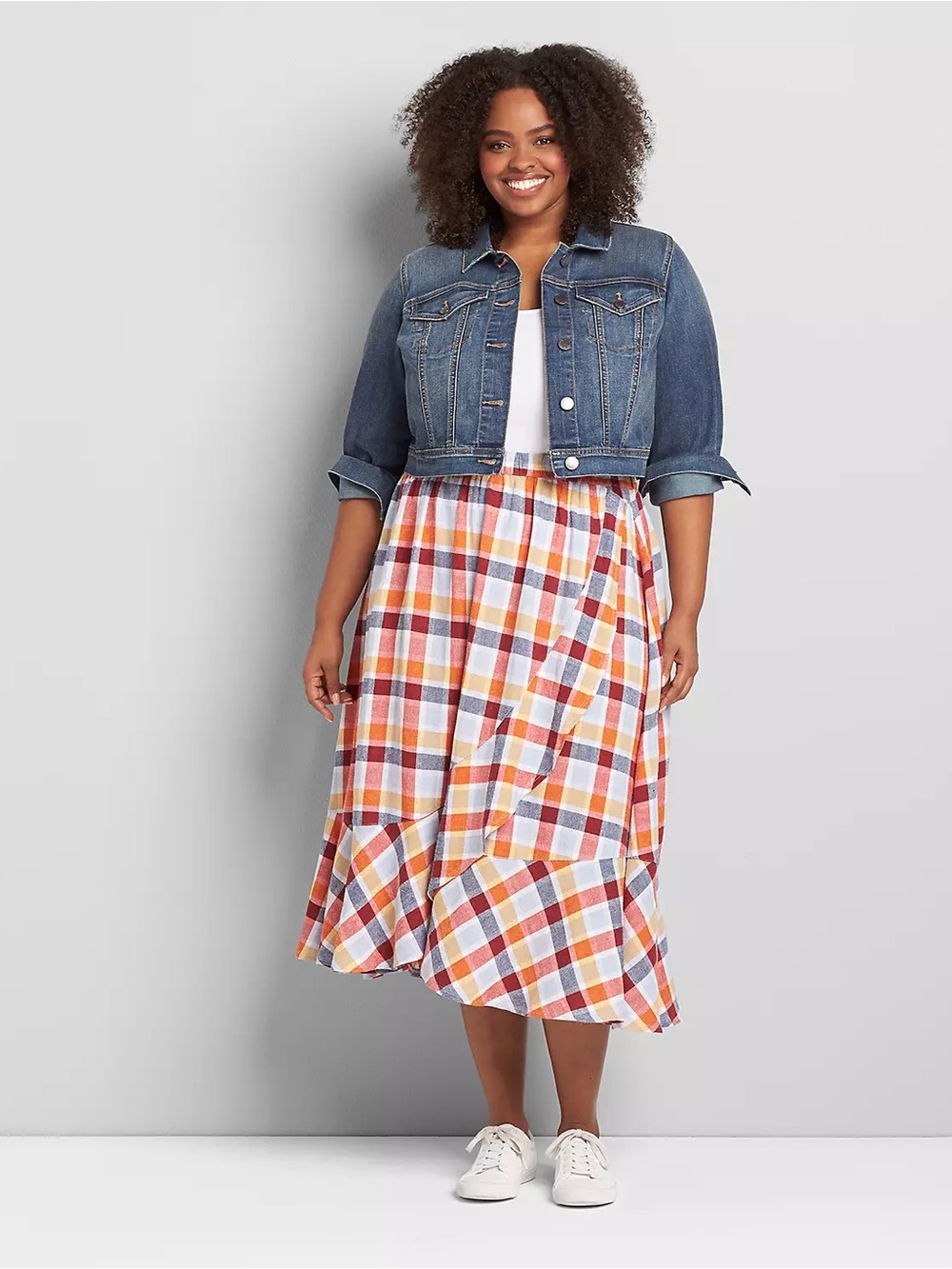 Lane Bryant Plaid Ruffle Boho Midi Skirt 18/20